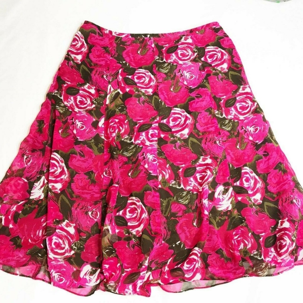 Ann Taylor Loft Sz 0 A-Line Floral Skirt With Slip